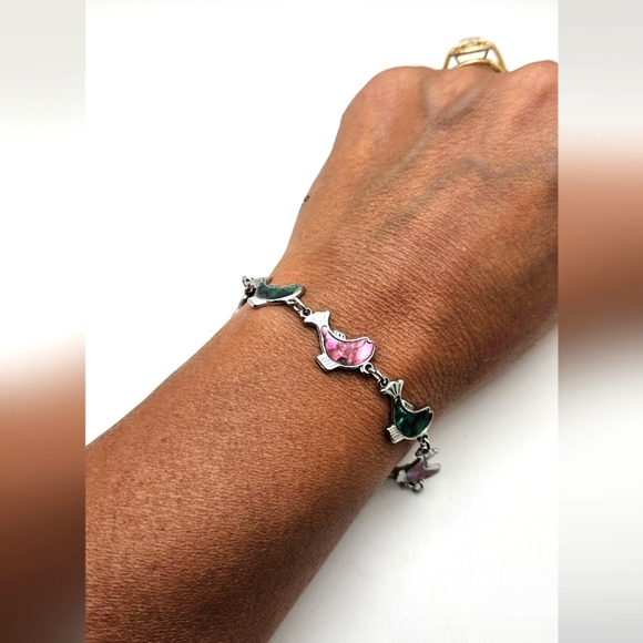 🟢3/$19🟢 Abalone Silver Mother of Pearl Fish Chain Bracelet - Picture 3 of 5